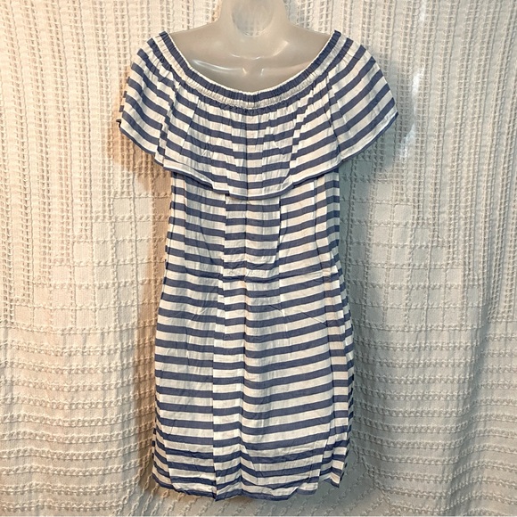 NWT Forever 21 Blue and White Striped Off-the-Shoulder Dress, Size Small - Picture 3 of 5